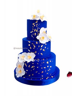 Pastel Azul Boda Con Orquídeas