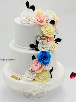 Pastel con Flores de Colores Comestibles