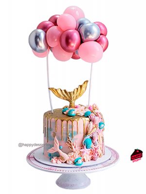 Pastel Sirenita Con Globos Nacarados