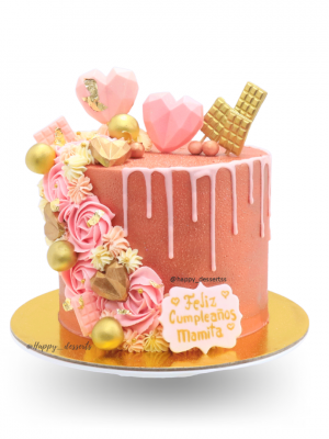 Pastel Rosa Gold con corazones