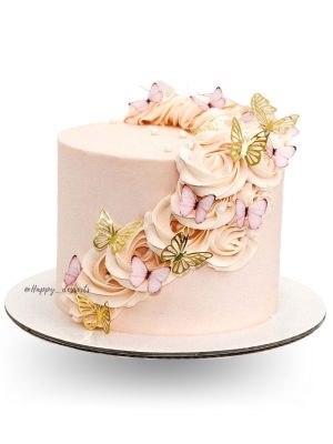 Pastel Mariposa Con Rosetones