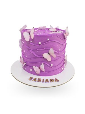 Pastel Morado con Mariposas