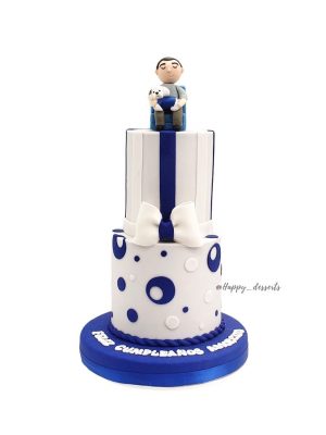 Pastel personalizado azul y blanco